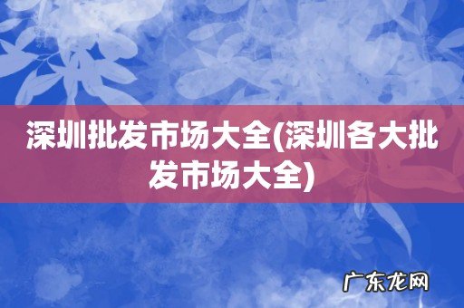 深圳各大批发市场大全 深圳批发市场大全
