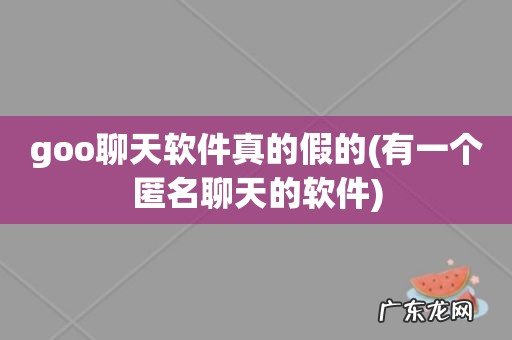 有一个匿名聊天的软件 goo聊天软件真的假的
