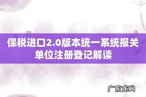 保税进口2.0版本统一系统报关单位注册登记解读