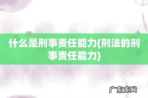 刑法的刑事责任能力 什么是刑事责任能力