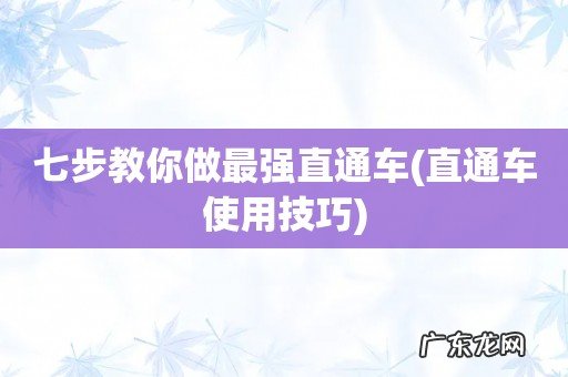 直通车使用技巧 七步教你做最强直通车