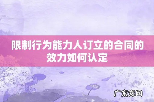 限制行为能力人订立的合同的效力如何认定