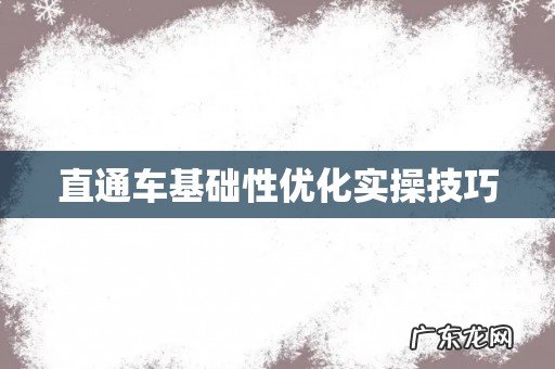 直通车基础性优化实操技巧