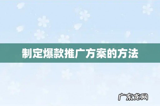 制定爆款推广方案的方法