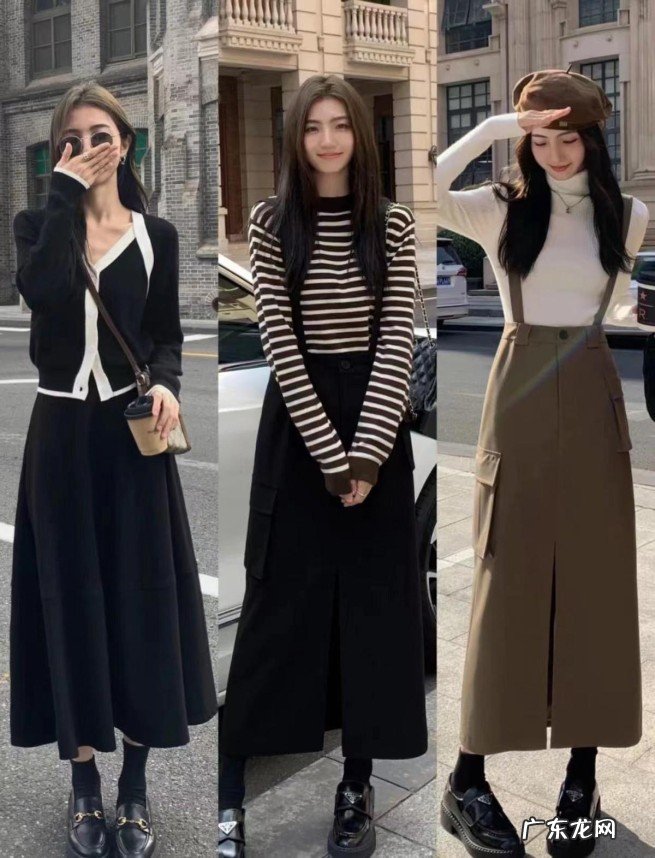 黑色半身裙的穿衣范例搭配 女生黑色长裙搭配什么上衣好看