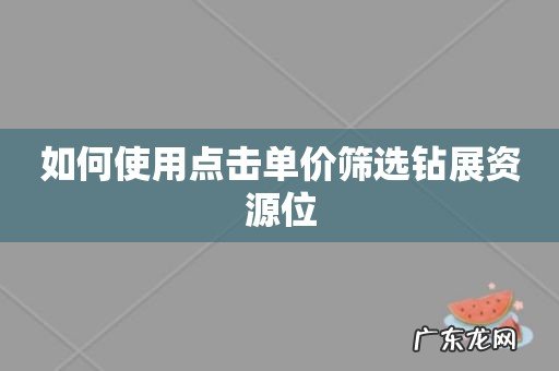 如何使用点击单价筛选钻展资源位