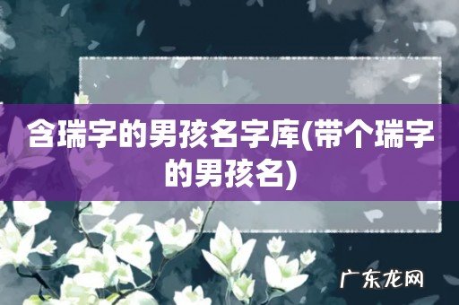 带个瑞字的男孩名 含瑞字的男孩名字库