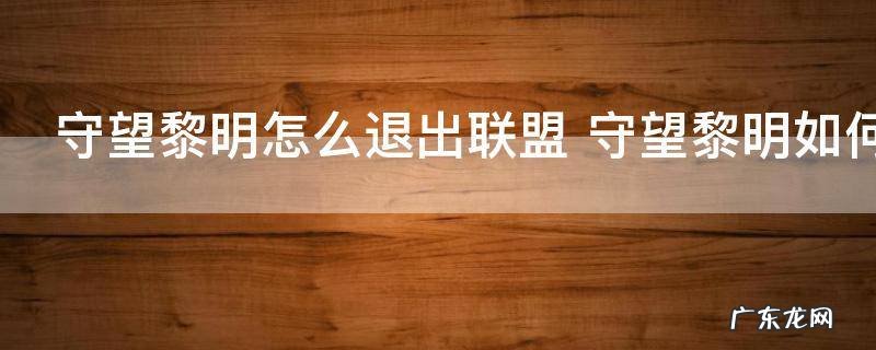守望黎明怎么退出联盟 守望黎明如何退出联盟