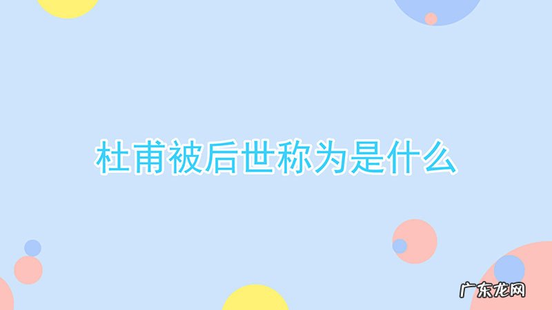 杜甫被后世称为是什么