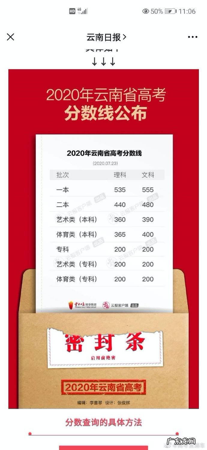 云南高考录取分数线2020
