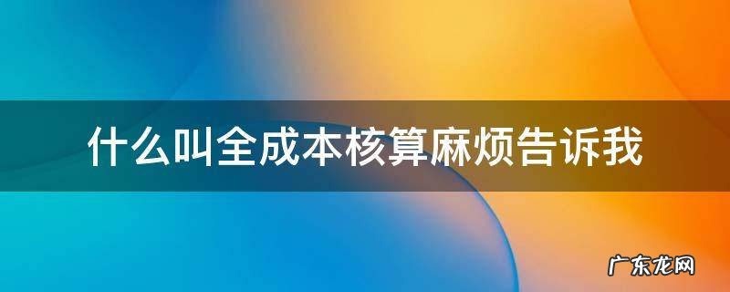 什么叫全成本核算麻烦告诉我