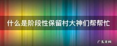 什么是阶段性保留村大神们帮帮忙