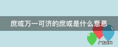 庶或万一可济的庶或是什么意思