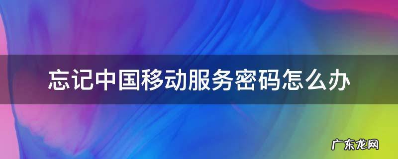 忘记中国移动服务密码怎么办 我忘记中国移动的服务密码了,怎么办