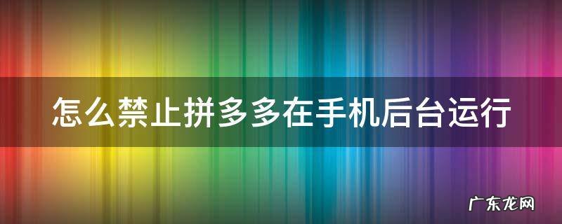 手机怎样禁止拼多多 怎么禁止拼多多在手机后台运行