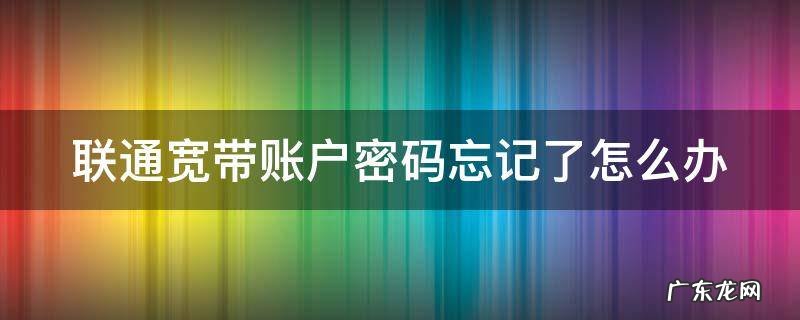 联通宽带账户密码忘记了怎么办理 联通宽带账户密码忘记了怎么办