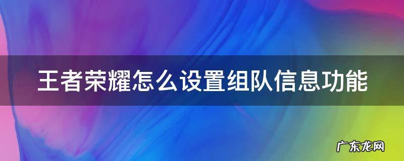 王者荣耀怎么设置组队信息功能 王者荣耀怎么设置组队信息功能模式