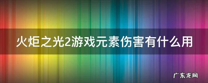 火炬之光2元素防御有用吗 火炬之光2游戏元素伤害有什么用