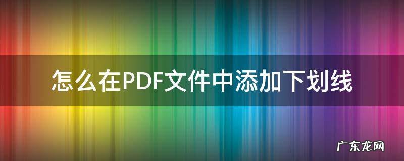 pdf怎么在文字下面划线 怎么在PDF文件中添加下划线