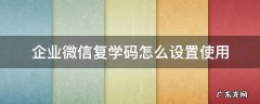 企业微信复学码怎么设置使用 企业微信复学码如何使用