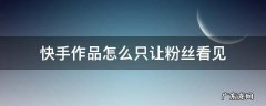 快手作品怎么只让粉丝看见 怎么不让快手粉丝看见自己作品