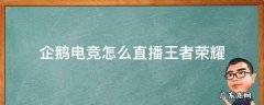 企鹅电竞王者荣耀怎么开直播 企鹅电竞怎么直播王者荣耀