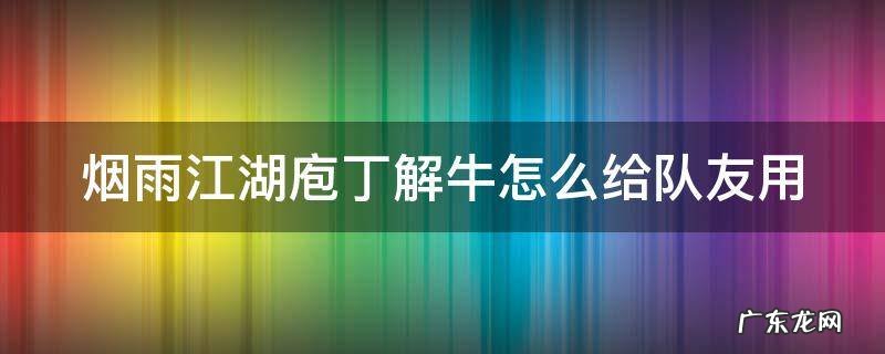 烟雨江湖庖丁解牛有什么加成 烟雨江湖庖丁解牛怎么给队友用