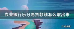 农业银行乐分易贷款钱怎么取出来 乐分易贷款是什么套路