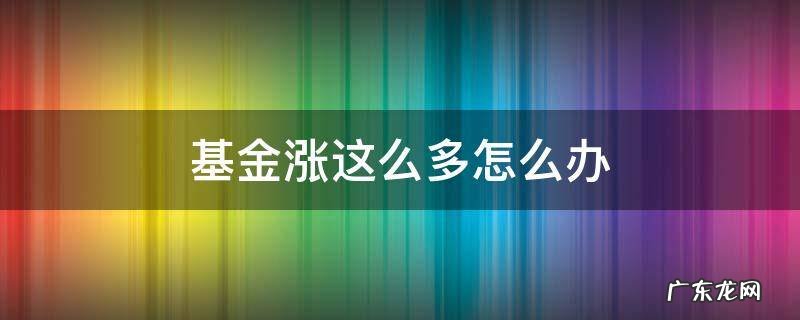 基金涨了钱少了 基金涨这么多怎么办