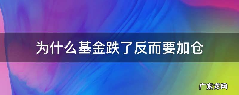 基金跌了是不是就加仓 为什么基金跌了反而要加仓