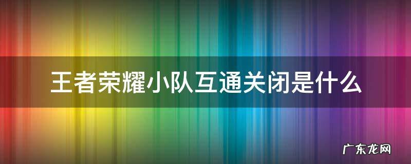 王者荣耀小队互通关闭什么时候好 王者荣耀小队互通关闭是什么