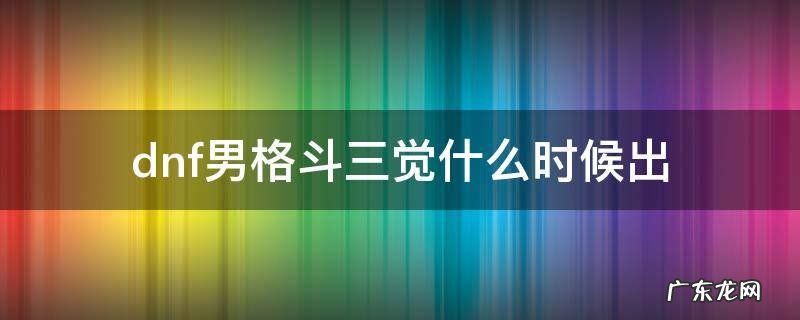 男格斗三觉什么时候上线 dnf男格斗三觉什么时候出
