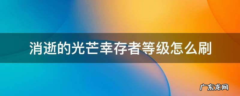 消逝的光芒怎么加幸存者等级 消逝的光芒幸存者等级怎么刷