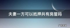 夫妻共同财产一方可以抵押吗 夫妻一方可以抵押共有房屋吗