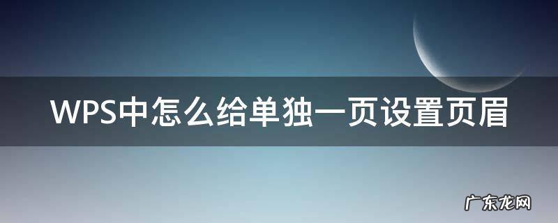 WPS中怎么给单独一页设置页眉 WPS怎样单独设置某一页的页眉