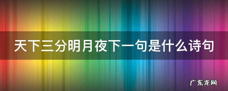天下三分明月夜下一句是什么诗句 天下三分明月夜的下一句是啥