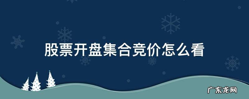 股票集合竞价是开盘价吗 股票开盘集合竞价怎么看