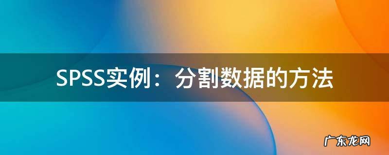 SPSS分割文件 SPSS实例:分割数据的方法