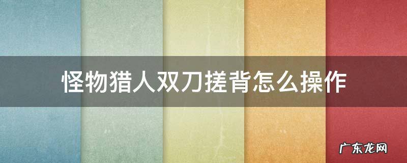 怪物猎人双刀搓背怎么操作 怪物猎人双刀搓澡技巧