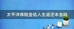 太平洋保险金佑人生返还本金吗2014 太平洋保险金佑人生返还本金吗