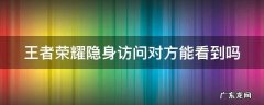 王者荣耀隐身访问对方能看到吗苹果 王者荣耀隐身访问对方能看到吗